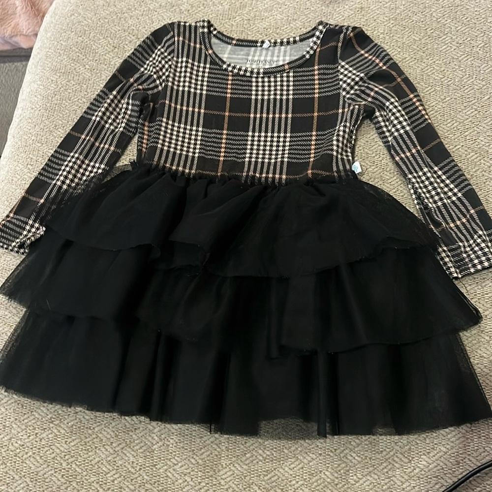 Posh peanut Sanders black plaid long sleeve tulle dress